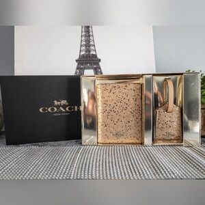 Coach Star Rose Gold Glitter Passport Cover and Luggage Tag NWT